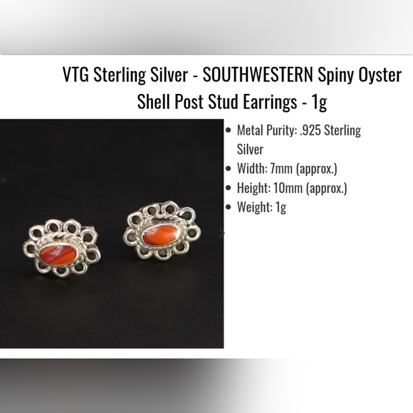 VTG Sterling Silver - SOUTHWESTERN Spiny Oyster Shell Post Stud Earrings - 1g - Picture 3 of 7